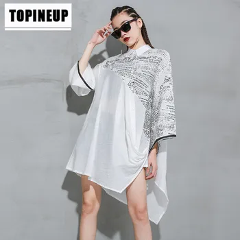 

New spring Women's Fashion Lapel Long Sleeve Print Irregular Shirt blouse women