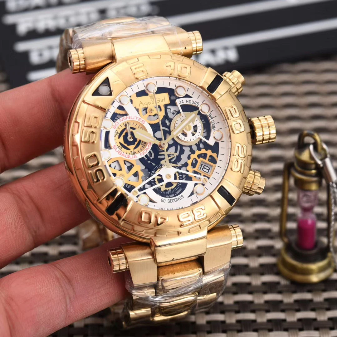 

Luxury Brand New Men Watch Quartz Chronograph Stopwatch Sapphire Reserve Stainless Steel Luminous Skeleton Rose Gold Waterproof
