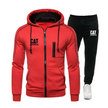 

Spring Autumn 2020 Men Sweat Suit Set zipper Tracksuit Men Outfit Full Sleeve Tops with Hood Outdoor Sport Wear Men 2 Piece Set