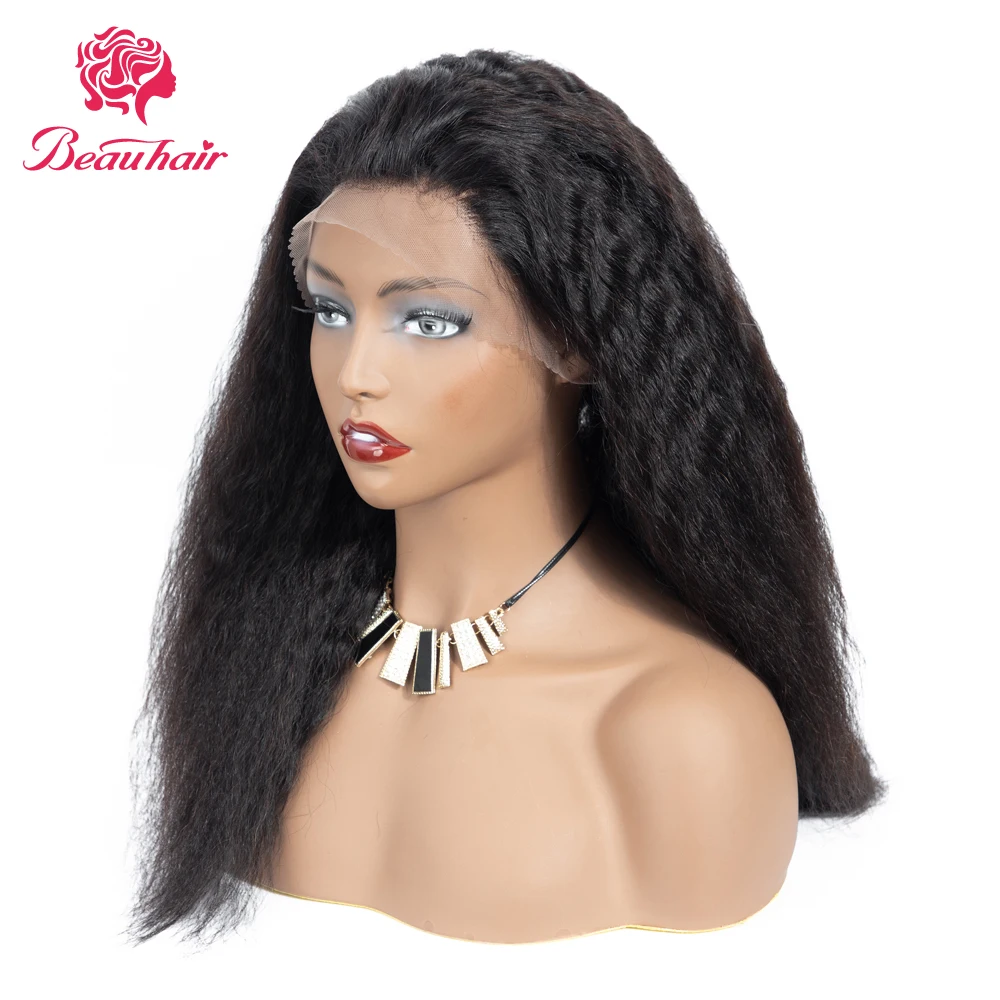 

Beau hair Lace Frontal Human Hair Wigs Pre Plucked Brazilian kinky straight Wigs For Women Remy 13*4 lace Wigs