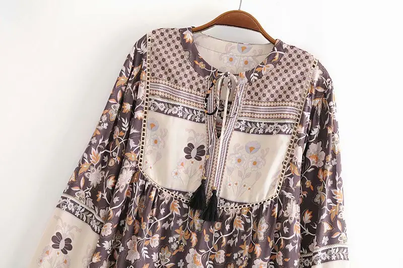 2020 Autumn Womens New 2 Piece Set Dress Lacing Up Fashion Long Cotton Dress Long Sleeve Floral Tassel Classic Midi Dress Mujer