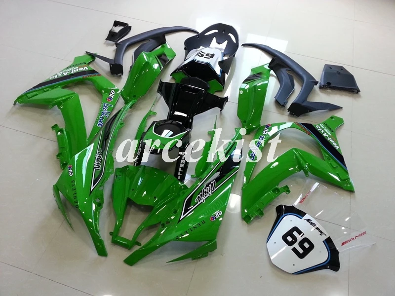 number 69 ABS полный обтекатель комплект подходит для kawasaki Ninja ZX-10R ZX10R 2011 2012 2013 Кузов Набор 11 12 13 14 15 зеленый глянец - Цвет: number 69