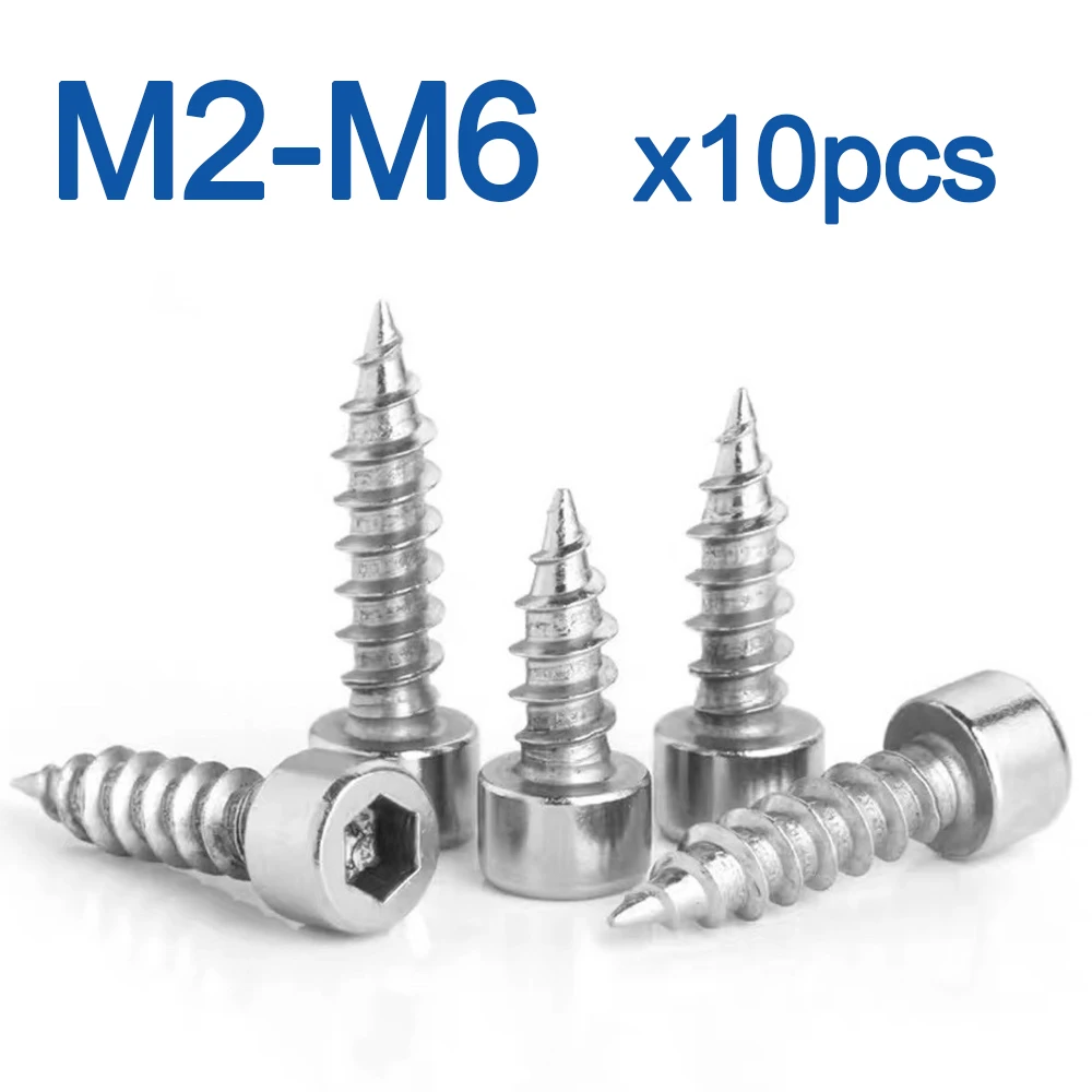 Vis autotaraudeuse à tête hexagonale en acier inoxydable 304, capuchon à six pans creux, tête Allen pour haut-parleur, figurine M2, M2.5, M3, M3.5, M5, M6, 10 pièces par lot