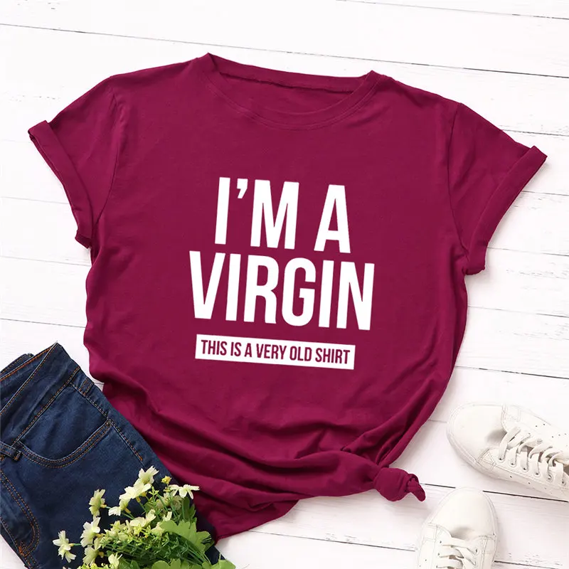 Модная женская футболка размера плюс, хлопок, футболка с надписью I'm A Virgin, женская футболка с круглым вырезом и коротким рукавом