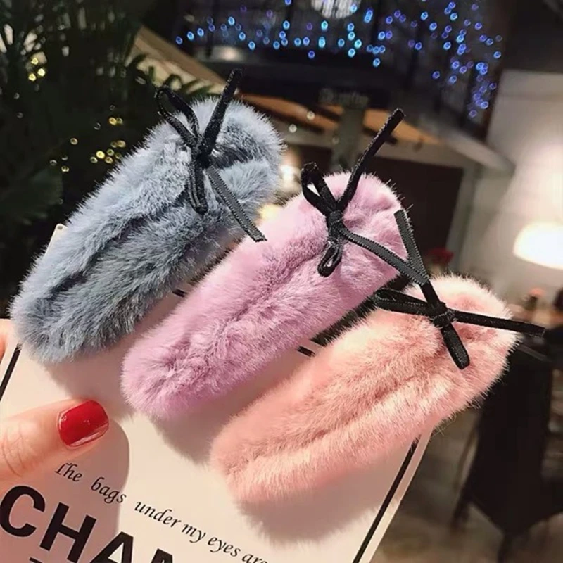 

M MISM Faux Fur Hair Accessories Women Winter BB Clips Headwear Wool Hair Clips Girls Hair Pins Fashion Bows Waterdrop Hairprips