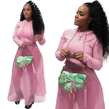 

2019 new winter women hoodie mesh Patchwork long sleeve vintage sweatshirts sweatshirts top trendy clothing L049