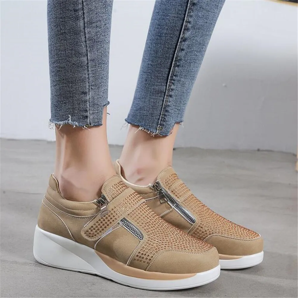 2021 New Women's Shoes Rhinestone Large 35-43 Sports Shoes Women's Sports Shoes Fashion Zipper Casual Women's Vulcanized Shoes