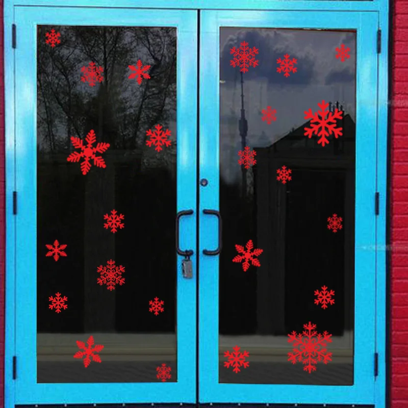 27 шт./лот, наклейка на окно в виде рождественской снежинки, зимняя Наклейка на стену, рождественские украшения для детской комнаты, наклейка на год - Цвет: Красный