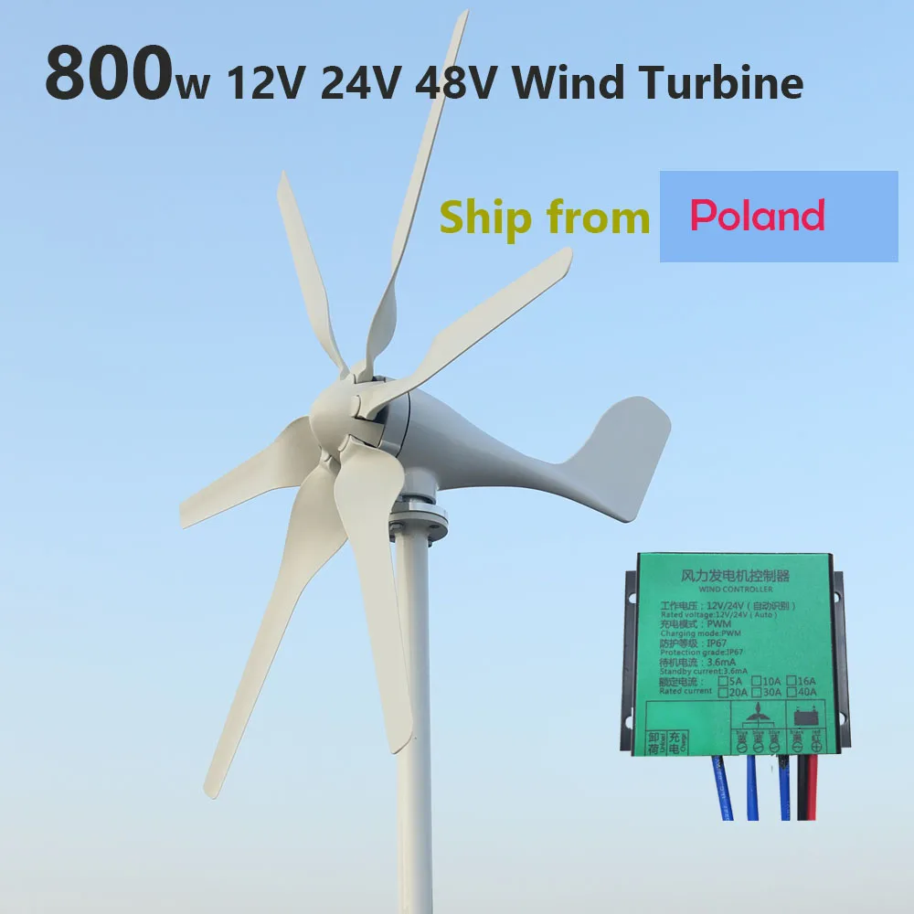 800W 12V 24V Wind Turbine Generator Kit DC 12V Charger Controller Home