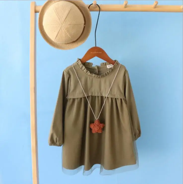Korean Style Girls Patchwork Dress Fashion Autumn Cotton Tulle Girls Dresses 3-8 Years