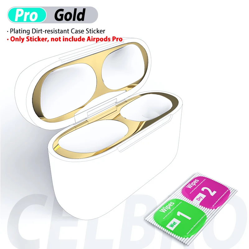 Gold Красочная Пылезащитная наклейка для AirPods Pro, беспроводная зарядная коробка для наушников, защитная пленка внутри, защита для Air Pods Pro 3 - Цвет: Gold
