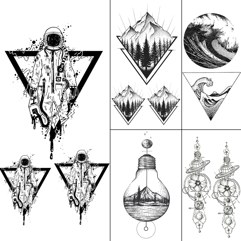 Fanrui Black Triangle Tattoos Temporary Women Geometric Arm Astronaut Art  Tattoo Stickers Planet Water Transfer Tatto Space Man - Temporary Tattoos -  AliExpress