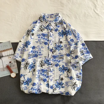 

OSCN7 Casual Streetwear Beach Printed Short Sleeve Shirt Men 2020 Hawaii Oversize Fashion Harujuku Women Shirts C120