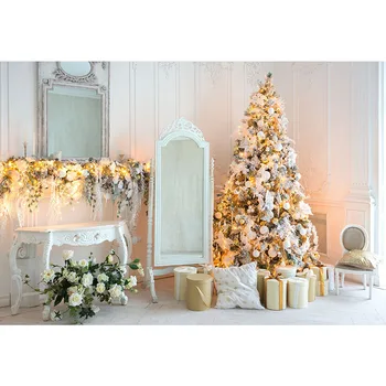 

Customize digital printing cloth 3D white Christmas tree photo background for family party portrait photography backdrops