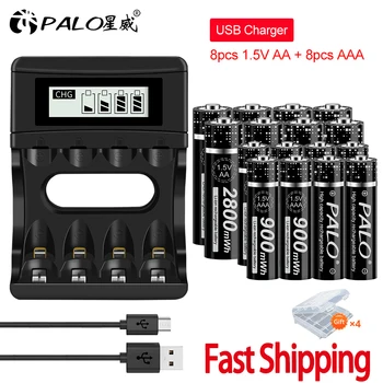 

PALO AA AAA Li-ion Rechargeable Batteries 1.5 V Pre-charged LCD Smart Fast Charger Lithium Battery Batterie Protection For Clock
