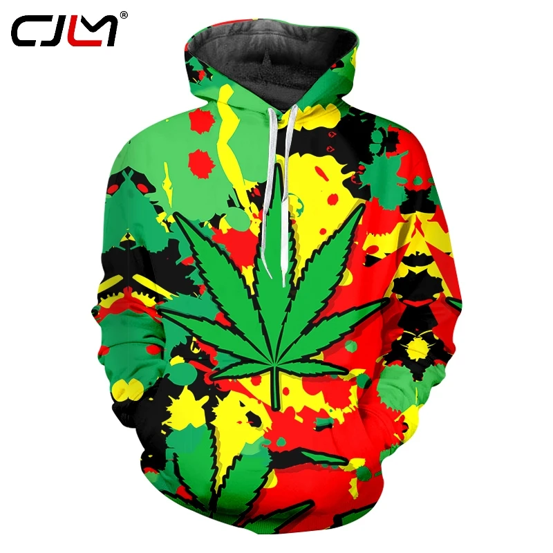 

CJLM 3D Red Green Hoodies Man Creative Hip Hop Trend Men's Pullover Printed Colorful Leaves Funny Loose Large Size Sweatshirt