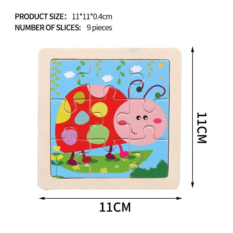 11*11 см Wodden головоломка игрушка картонная животные панда КИТ пчела кролик Пазлы Обучающие Развивающие Пазлы игрушки для детей Детский подарок - Цвет: 2D-9P-JC-6