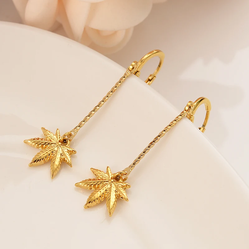 

gold color drop earring Africa Women Party Gift Cannabiss Weed Marijuan Leaf charms women girls Fine Jewelry gift drop shipping