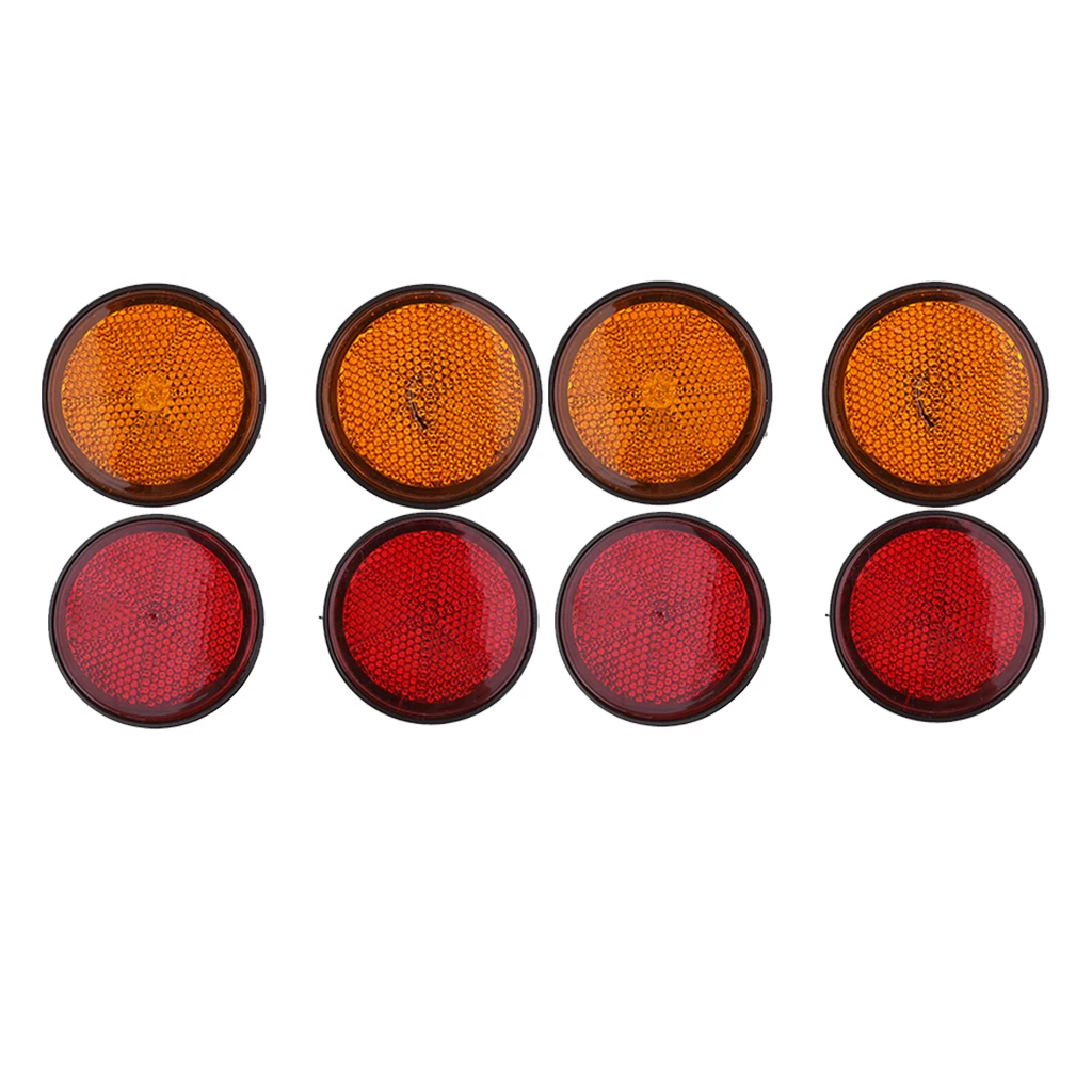 8Pcs Round/Circular Motorcycle Safety Reflectors - Red and Orange