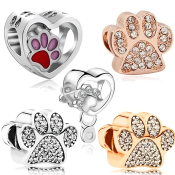 

Dog paw print charms love pendant bead jewelry fit original pandora bracelet charm necklace accessories for women