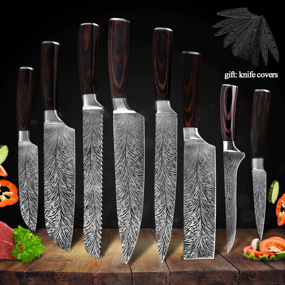Высококачественные кухонные ножи шеф повара лазерные Дамасские вены Santoku острый