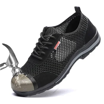 

New Breathable Safety Shoes Men Lightweight Summer Anti-smashing Piercing Work Sandals Single Mesh Sneakers puncture Boot 35-48