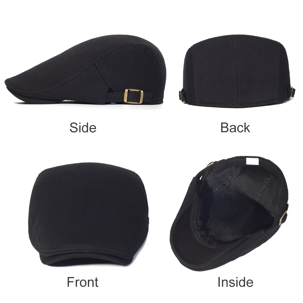 Cotton Adjustable Newsboy Caps Men Woman Casual Beret Flat Ivy Cap Soft Solid Color Driving Cabbie Hat Unisex Black Gray Hats 2