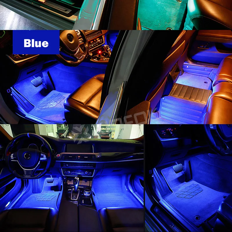  4PCS Car LED Strips Decorative Lamps Flexible RGB Phone APP RF Remote Controller LED Interior Light - 33001479135