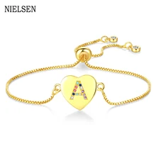 Симпатичные радужные циркониевые 26 алфавитные буквы регулируемые браслеты для женщин A-Z начальный браслет слайдер Femme ювелирные изделия рождественские подарки