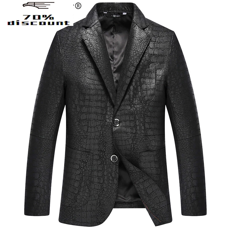 

Genuine Leather Jacket Men New Crocodile Pattern Sheepskin Coat for Men Spring Fall Suit Collar Leather Jackets 4066
