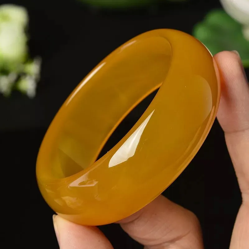 Manufacturers Direct Selling Brazil Agate Chalcedony Bracelet Women's Entirely Natural Ice-like Yellow Chalcedony Widened Thicke