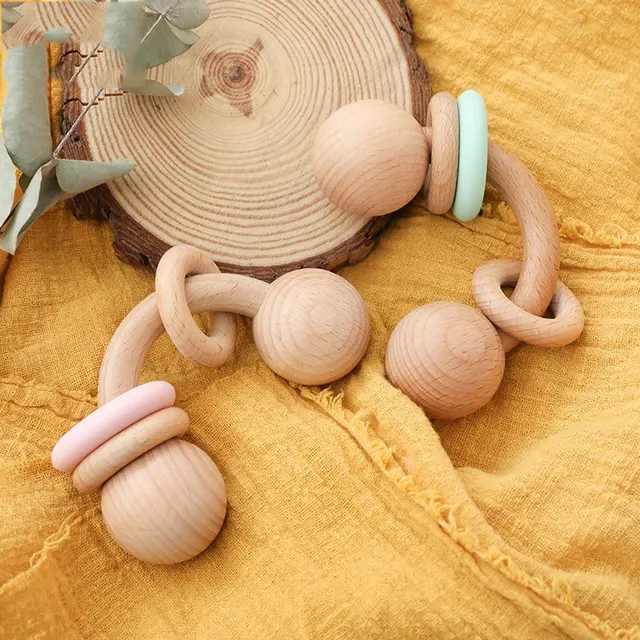 1PC Baby Rattle Toys Half Ring Beech Toys Silicone Rings Rodent Musical Chew Play Gym Montessori Stroller For Children Products 6