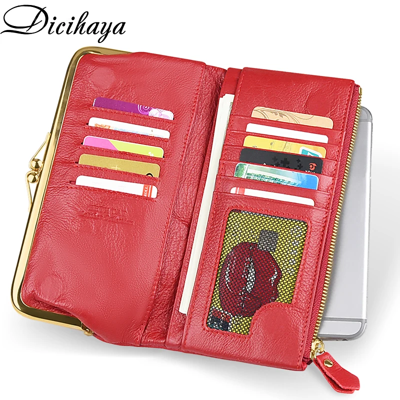 DICIHAYA Women's Wallets Cow Leather Long Cowhide Multiple Cards Holder Portomonee Clutch Female Purse Standard Wallets Girls