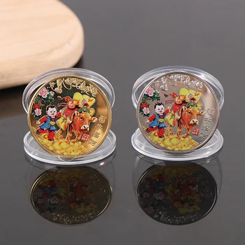 

1PC 2021 Year Ox Commemorative Coin Chinese Zodiac Souvenir Coin Art Craft Good Fortune Collection Lucky Gift Home Decoration