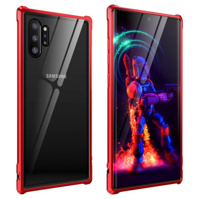 Для samsung Note10 Алюминиевый металлический бампер+ задняя крышка из закаленного стекла чехол для samsung Galaxy Note 10 Plus 10+ чехол для Note10 рамка - Цвет: Red