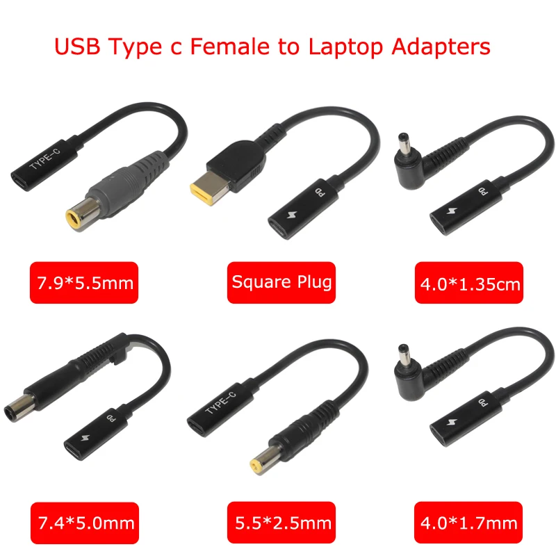 

USB Type-C Female to 5.5X2.5 7.9X5.5 7.4X5.0 4.5X3.0 4.0X1.7 4.8X1.7mm Male Plug Connector Cable Cord USB C PD Power Adapter Converter for Lenovo Asus Hp Laptops