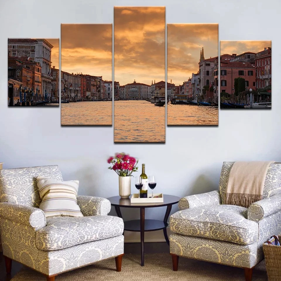 

No Framed 5 pieces City Venice Home Decor Modular Pictures Canvas Paintings Printed Posters Modern Wall Art For Living Room