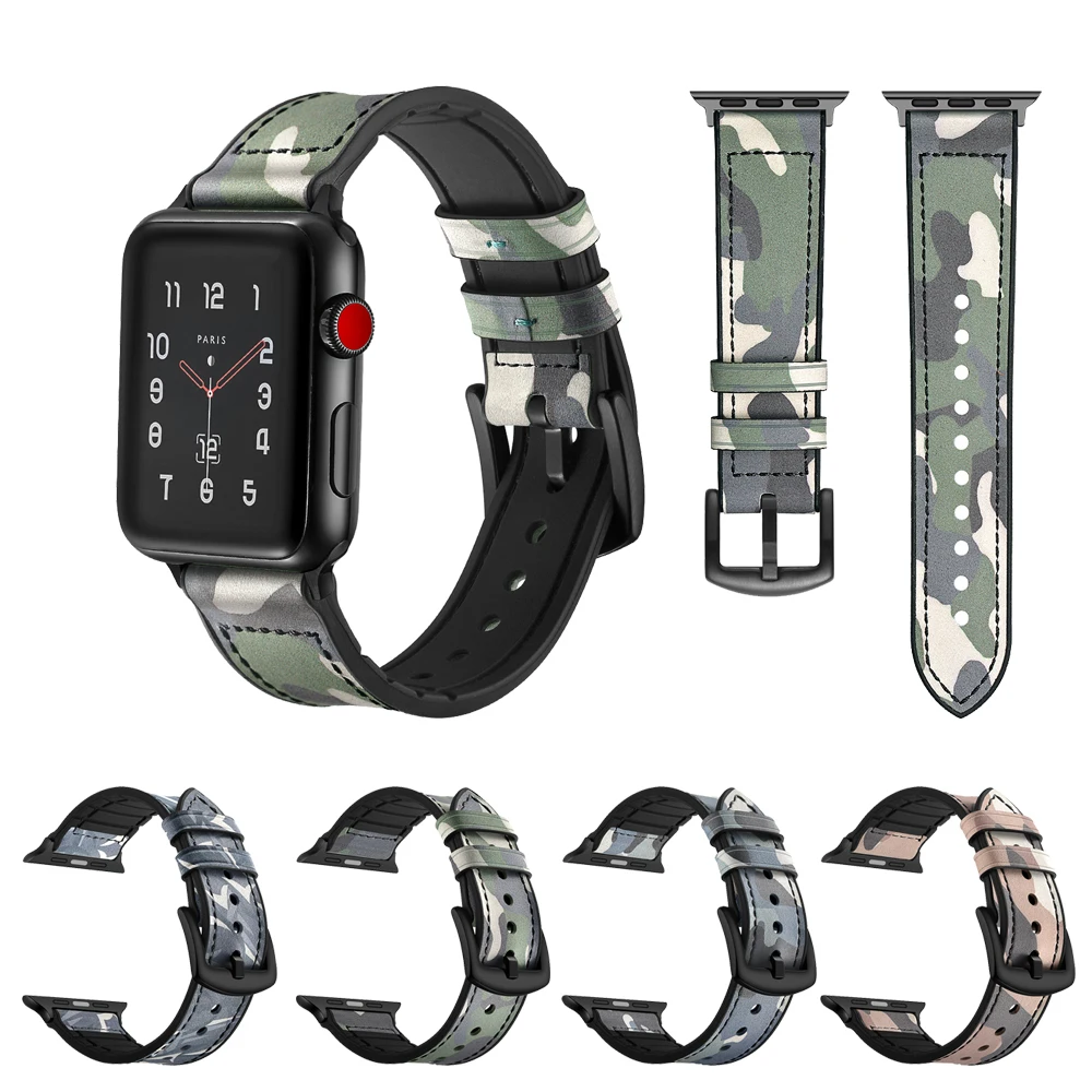 

Silicone Leather Strap For Apple Watch Band 5 4 44mm 40mm Camouflage Sports Watchband For iWatch Series 3 2 1 42mm 38mm Bracelet