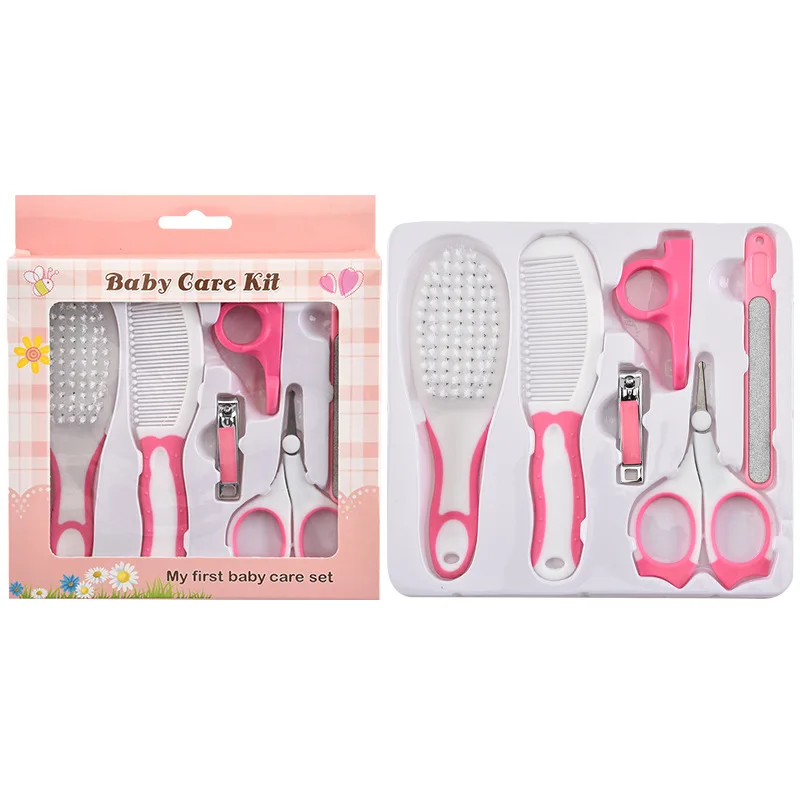 6Pcs Pink Уход и гигиена ребёнка комплект Портативный новорожденных Уход за лошадьми Расческа Щетка для волос инструмент Наборы Детские кусачки для ногтей термометр комплект по уходу за ногами - Цвет: 6Pcs Pink