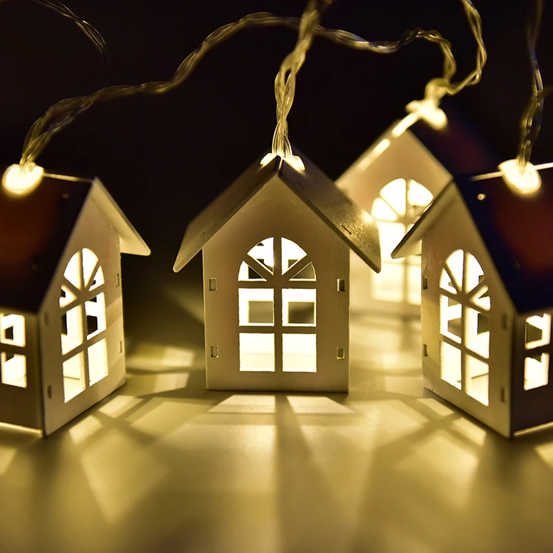 LED Garland Wood House String Light 2m 10LEDs Room Decor String Lamp Wedding Party Holiday Fairy Lights Novelty Lamp