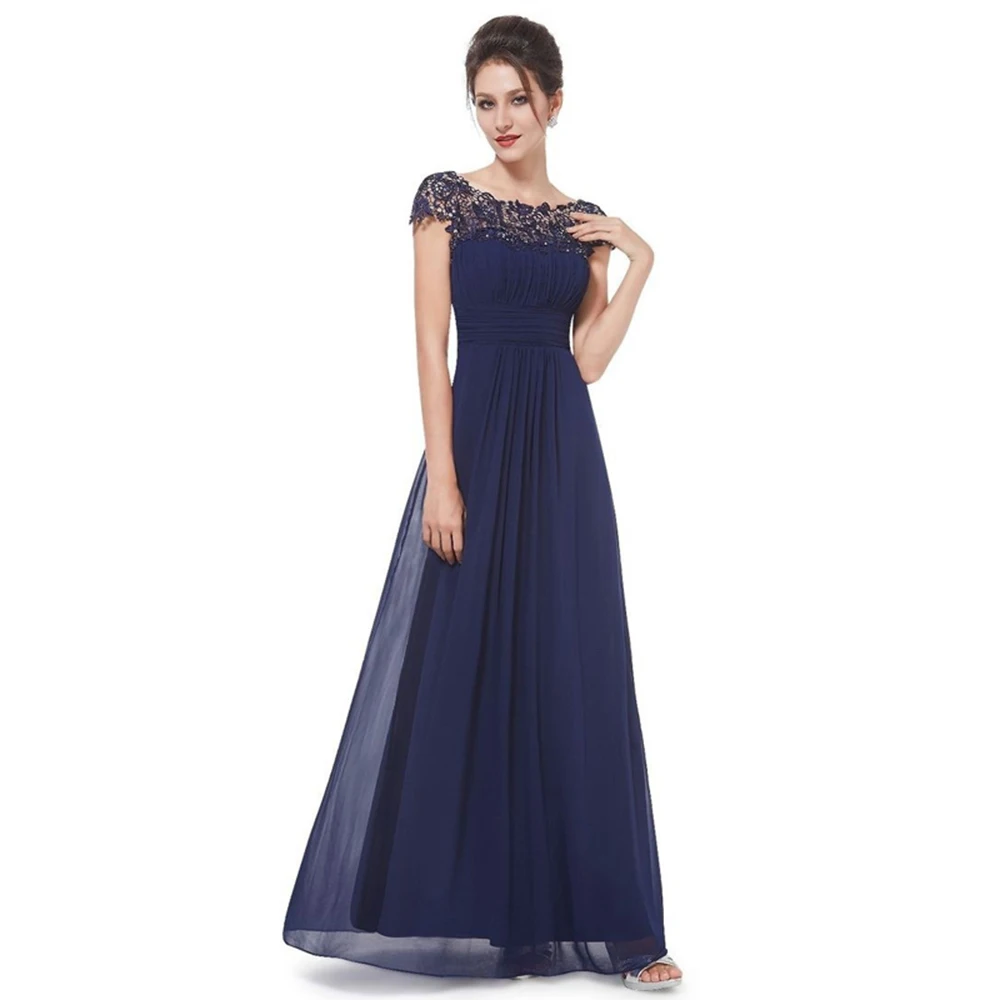 Navy Blue Шифоновое кружевное летнее платье для женщин, элегантное сексуальное длинное вечернее платье подружки невесты, повседневное приталенное бальное платье размера плюс, платья макси 3XL - Color: Navy Blue