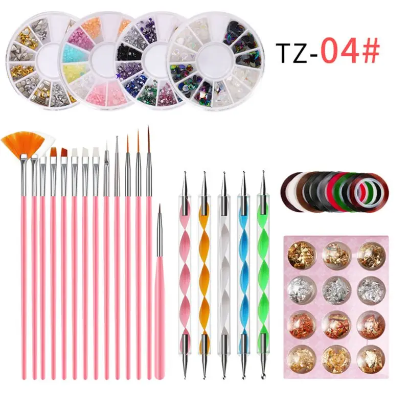 

Nail Cleaning Dust Brush Dotting Paintting Pen Sticker Tinfoil Cuticle Pusher Mixed Type Fashion Manicure Care Salon Tool Set