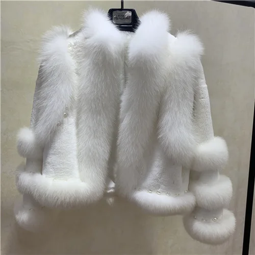 White Женская зимняя шуба из натурального Лисьего меха Новое поступление, горячая Распродажа куртка с мехом кролика рекс элегантное женское перламутровое чисто белое пальто - Цвет: White
