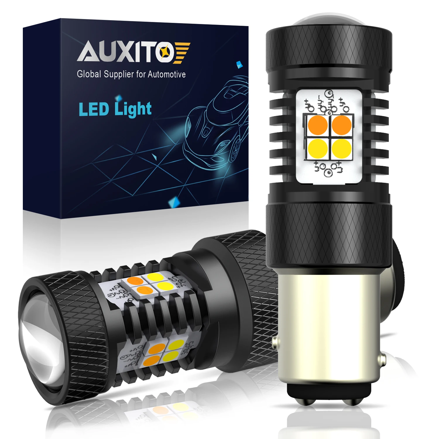 AUXITO2PcsP215WLEDBulbBAY15D1157LEDWhiteYellowDualColor