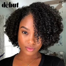 Part Lace Front Short Bob Wig Afro Kinky Curly Human Hair Wigs Pre Plucked Bleached Knots Remy Debut Human Hair Lace Front Wig