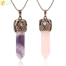Csja натуральный Хрусталь Камень Подвески красный античный медь Energy колонна энергии кулон женский мужской цепочки, Винтажные Украшения G178