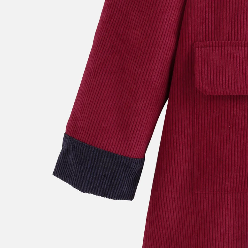 Jaycosin Fashion Women Casual Winter Vintage Patch Hooded Coat Stylish Long Sleeve Comfortable Fleece Corduroy Long Coat 30#4