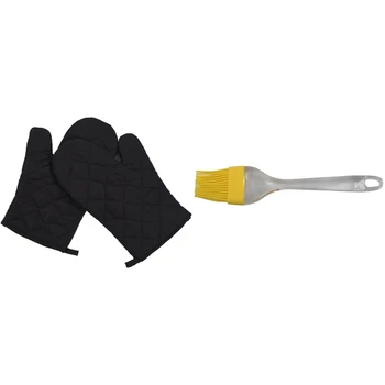 

1 Pair Kitchen Craft Heat Resistant Cotton Oven Glove & 1Pcs Silicone Basting Brush 9 Inch Kitchen Tool