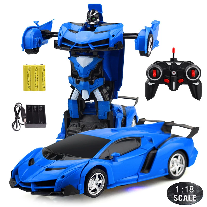 

RC Car Robot Toy 24CM 1:18 Scale One Key Deformation Transformer Electric Remote-controlled Transformation Cars Toys for Boy E02