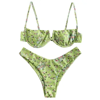 

Woman Bikini Swimsuit 2020 Women Flower V Neck Two Pieces Bikini Swimwear Swimsuit Beachwear Beachwear Biquini Feminino